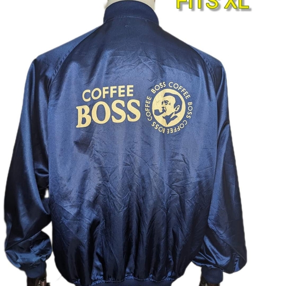 Santory Coffee Boss Navy Satin bomber jacket Large - Picture 2 of 8